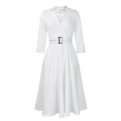 Linen & Blend Belted Pleated Shirt Dress