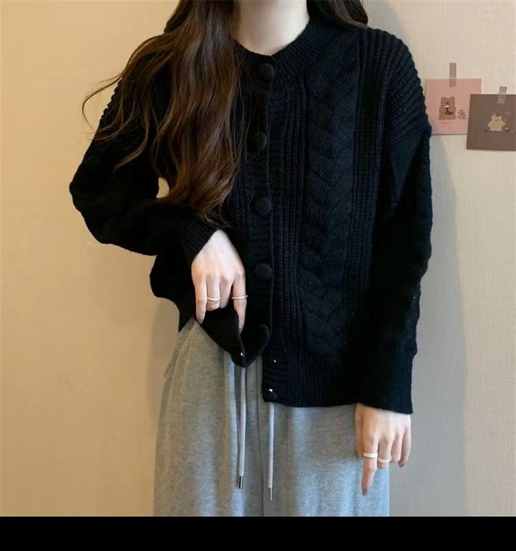 Dark Salmon Cable-Knit Button-Up Cardigan