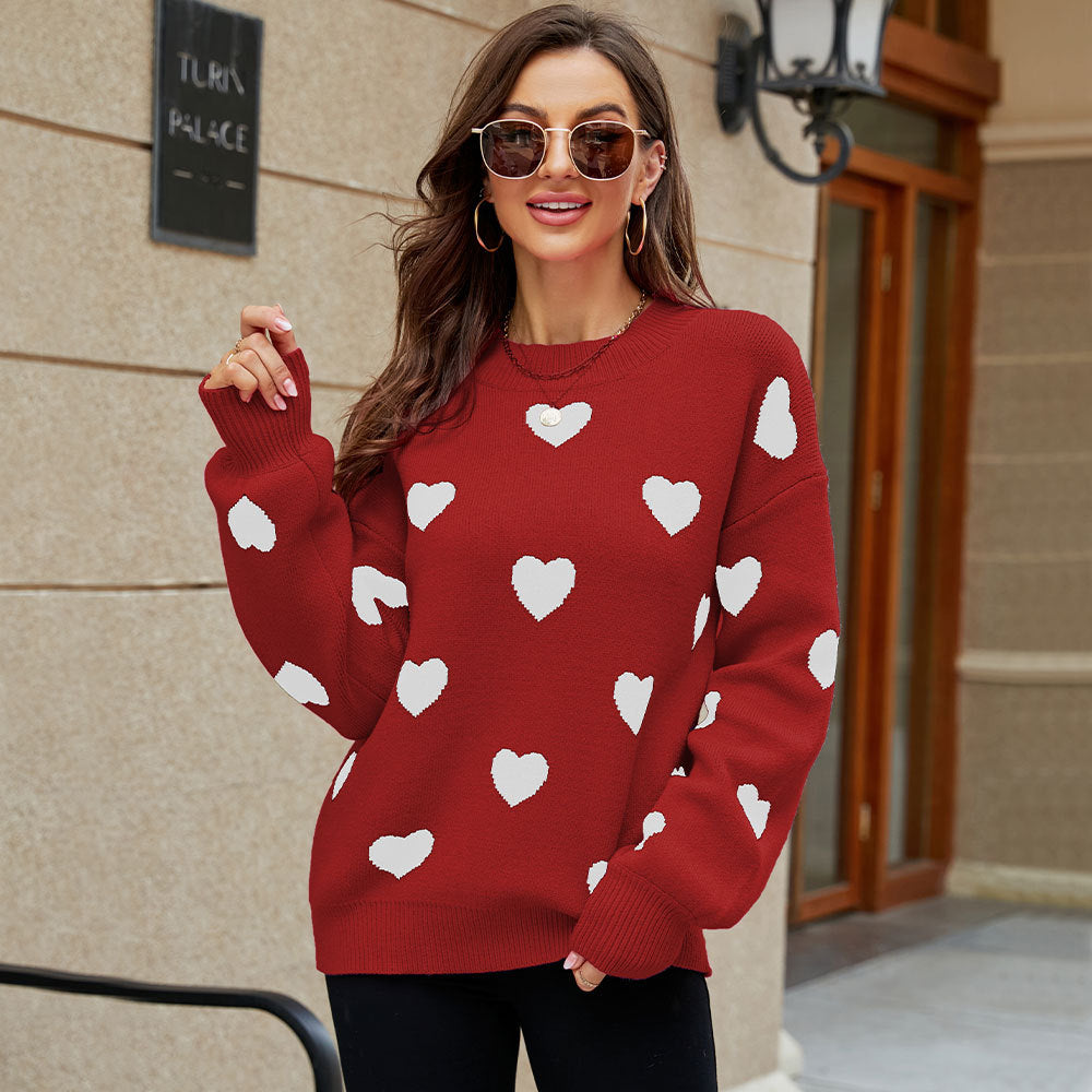 Love heart pattern pullover sweater