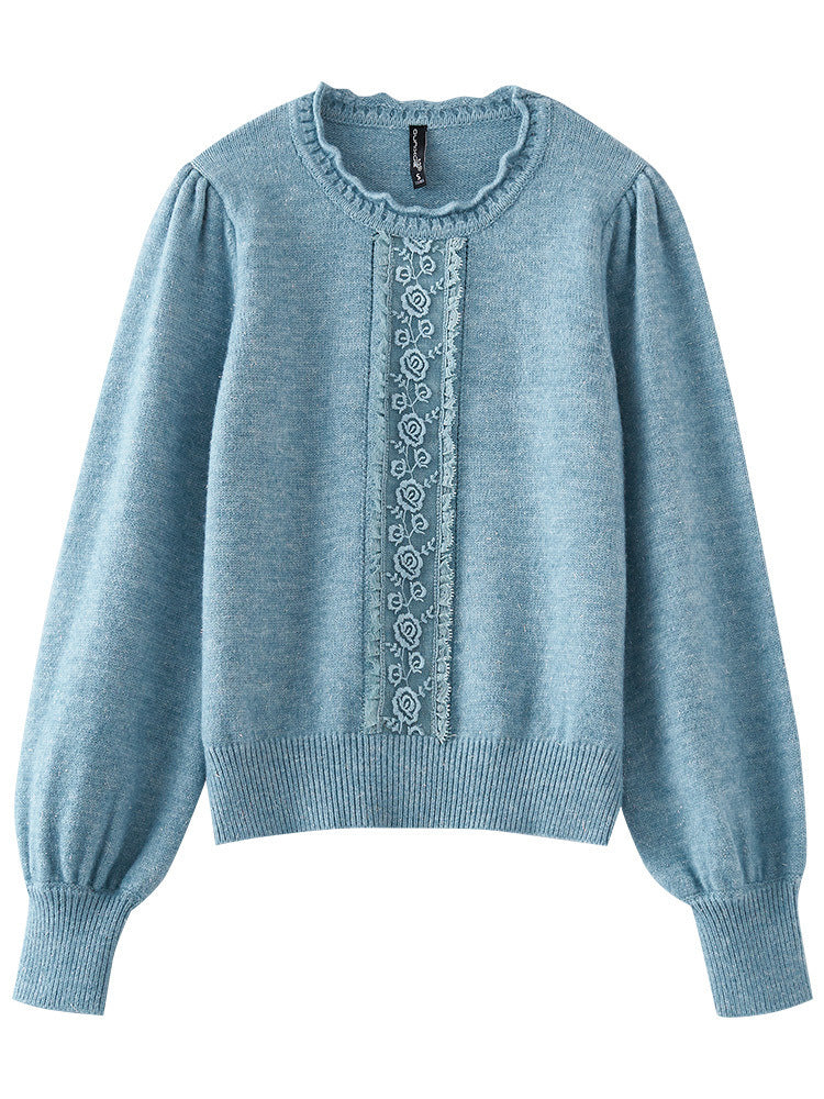 Lace Trim Crewneck Knit Sweater â€?Elegant Commuter Style