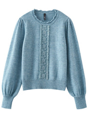 Lace Trim Crewneck Knit Sweater â€?Elegant Commuter Style