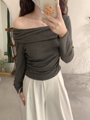 Off-Shoulder Long Sleeve T-Shirt