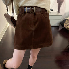 Velvet Mini Skirt with Belt