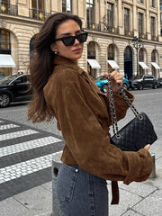 Lapel Suede Effect Belted Trench Coat