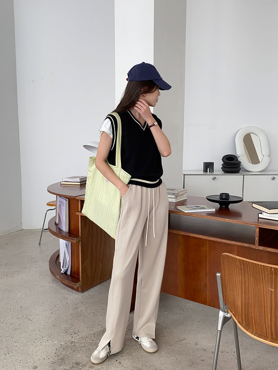 French College Style Milk Sweet Department Gentle Early Autumn Loose v-Neck Pullover Vest Sweater Vest