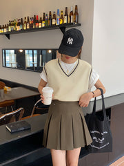 French College Style Milk Sweet Department Gentle Early Autumn Loose v-Neck Pullover Vest Sweater Vest