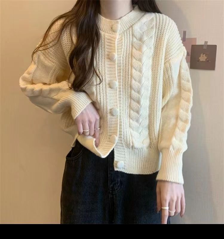 Dark Salmon Cable-Knit Button-Up Cardigan