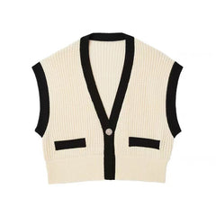 Contrast Trim Ribbed Knit Vest