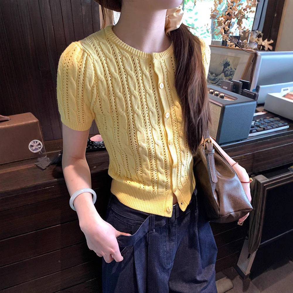 Hollow Knit Buttoned Top