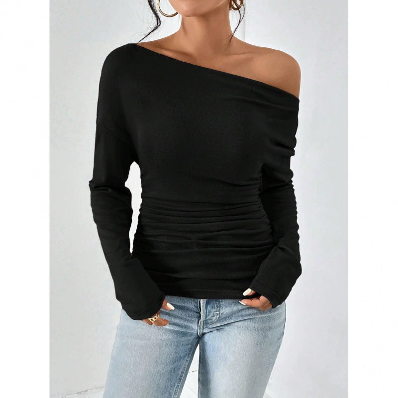One-Shoulder Draped Ruched Sweatshirt