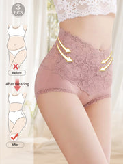 Women's High-waisted Tummy-controlling Lace Cotton Comfortable Breathable Panties
