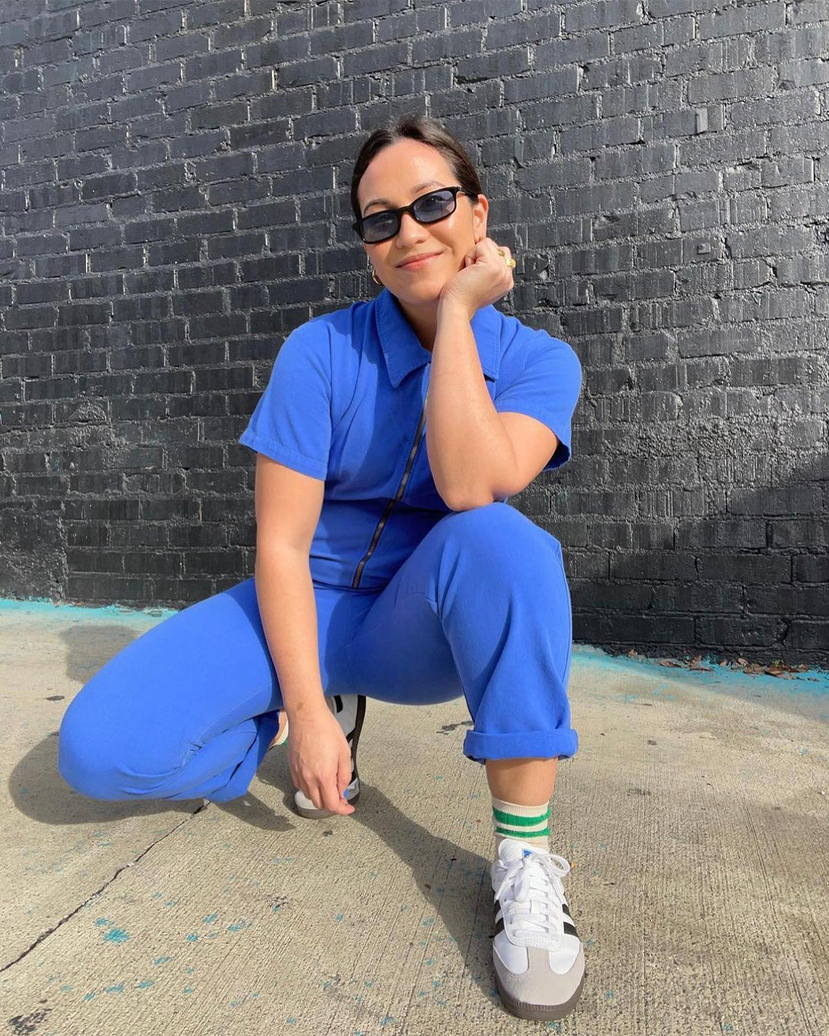 Summer solid color casual fashion zipper jumpsuit