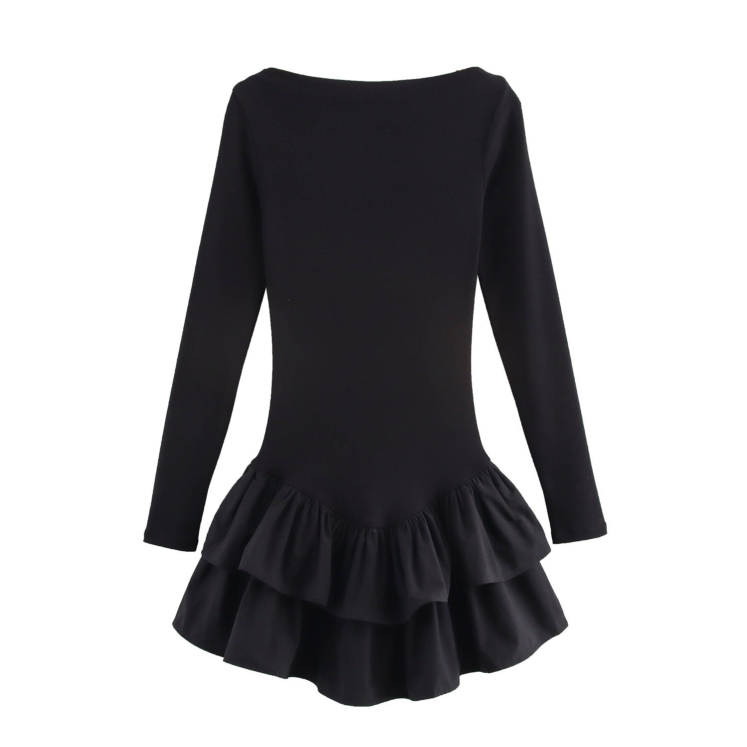 Wool Blend Knit Ruffled Flared Sleeve Mini Dress