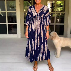 V-neck tie-dye print dress