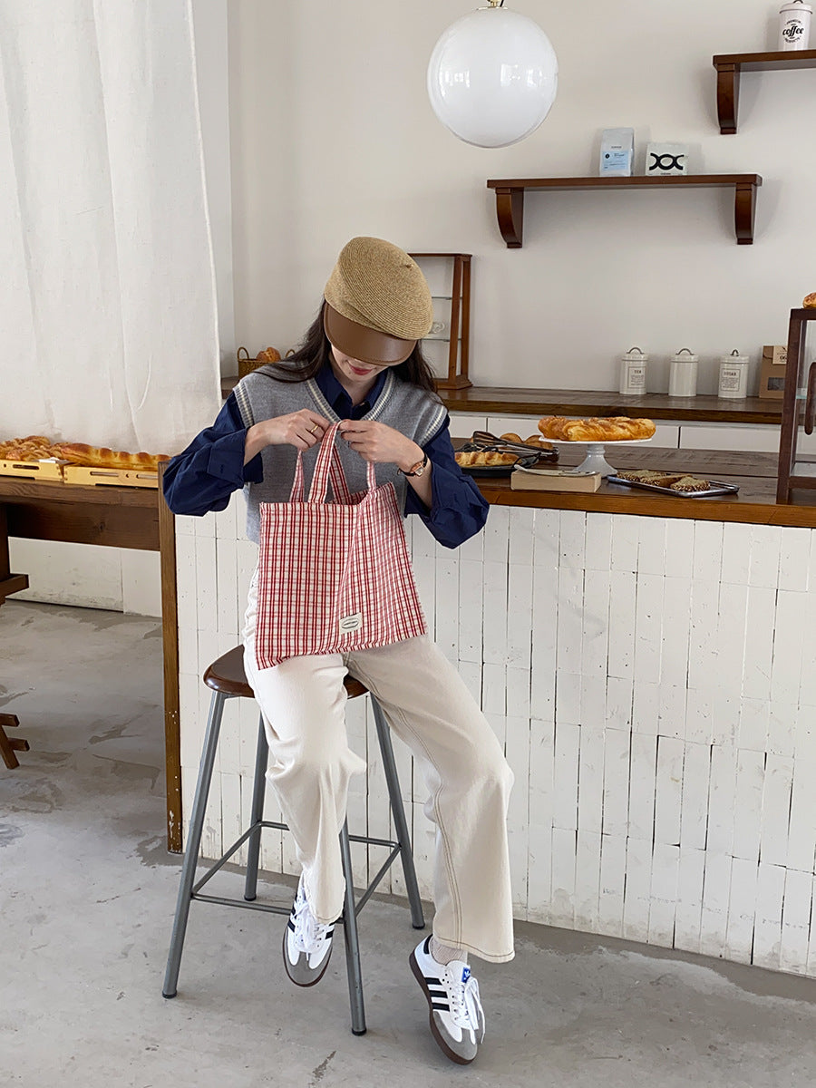 French College Style Milk Sweet Department Gentle Early Autumn Loose v-Neck Pullover Vest Sweater Vest