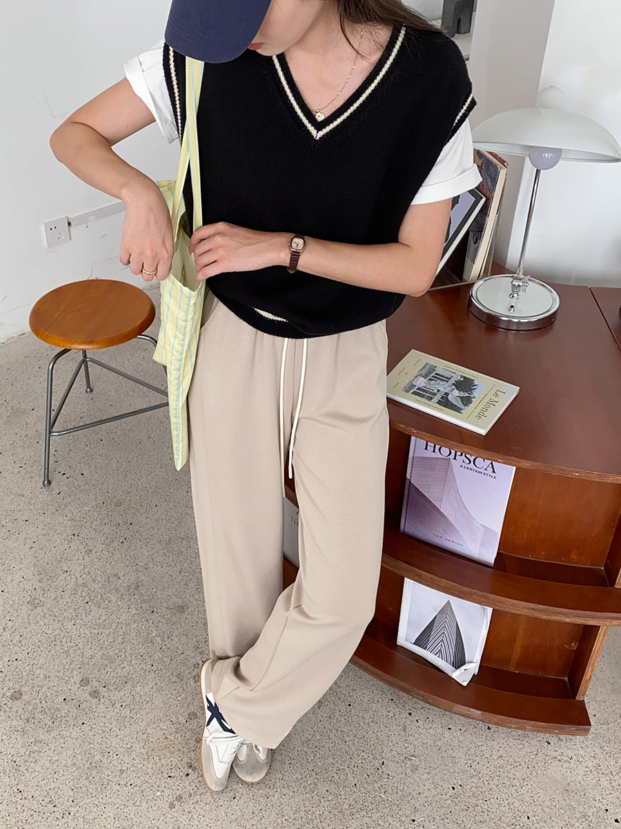 French College Style Milk Sweet Department Gentle Early Autumn Loose v-Neck Pullover Vest Sweater Vest