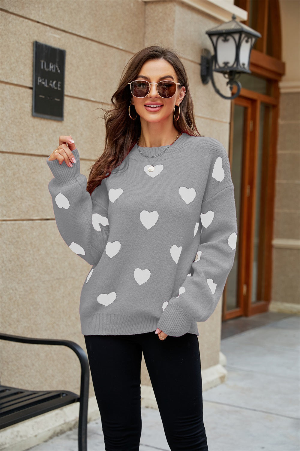 Love heart pattern pullover sweater