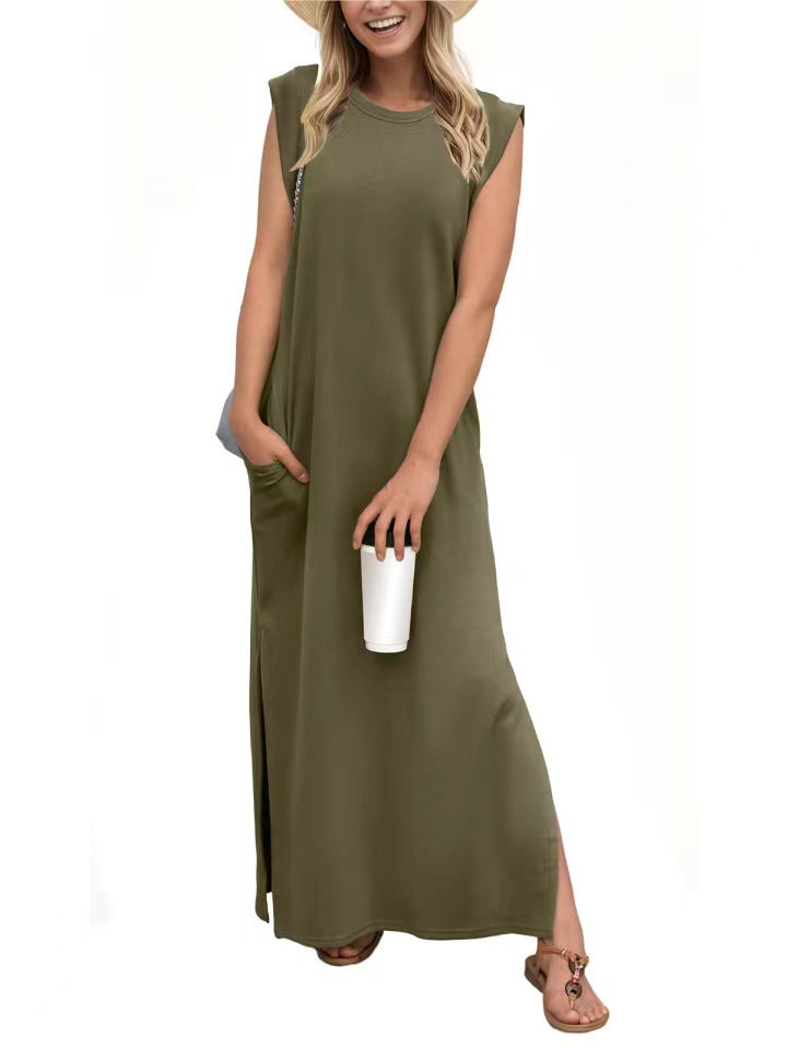 Linen & Cotton Pocketed Maxi Dress