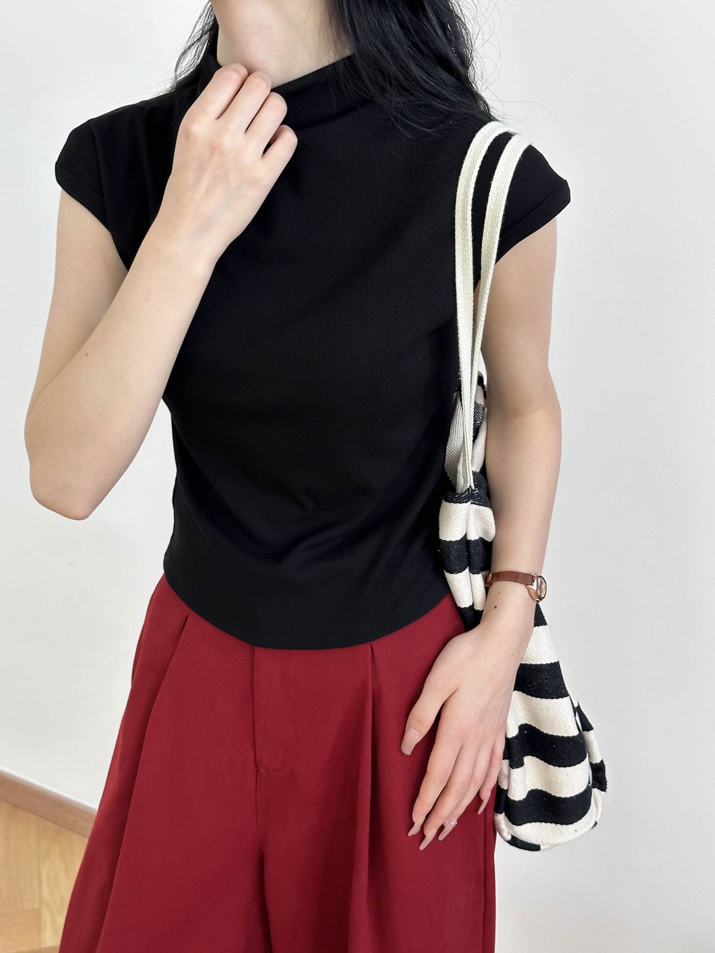 Half Turtleneck Slim Fit Short Sleeve T-Shirt