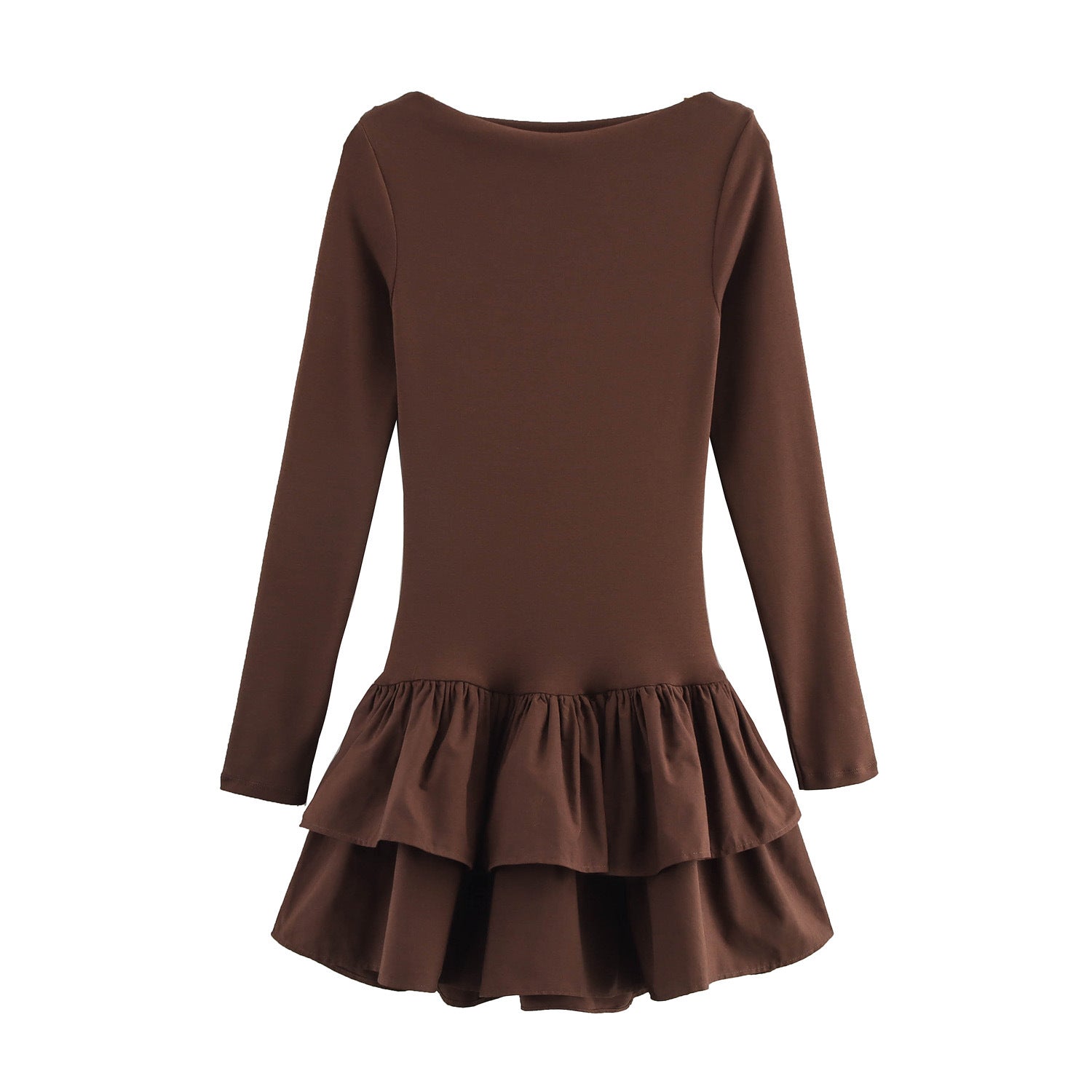 Wool Blend Knit Ruffled Flared Sleeve Mini Dress
