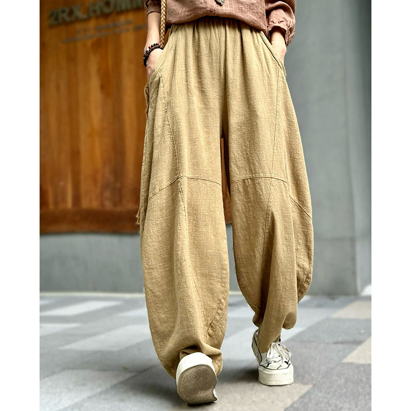 Distressed Paneled Loose Lantern Pants