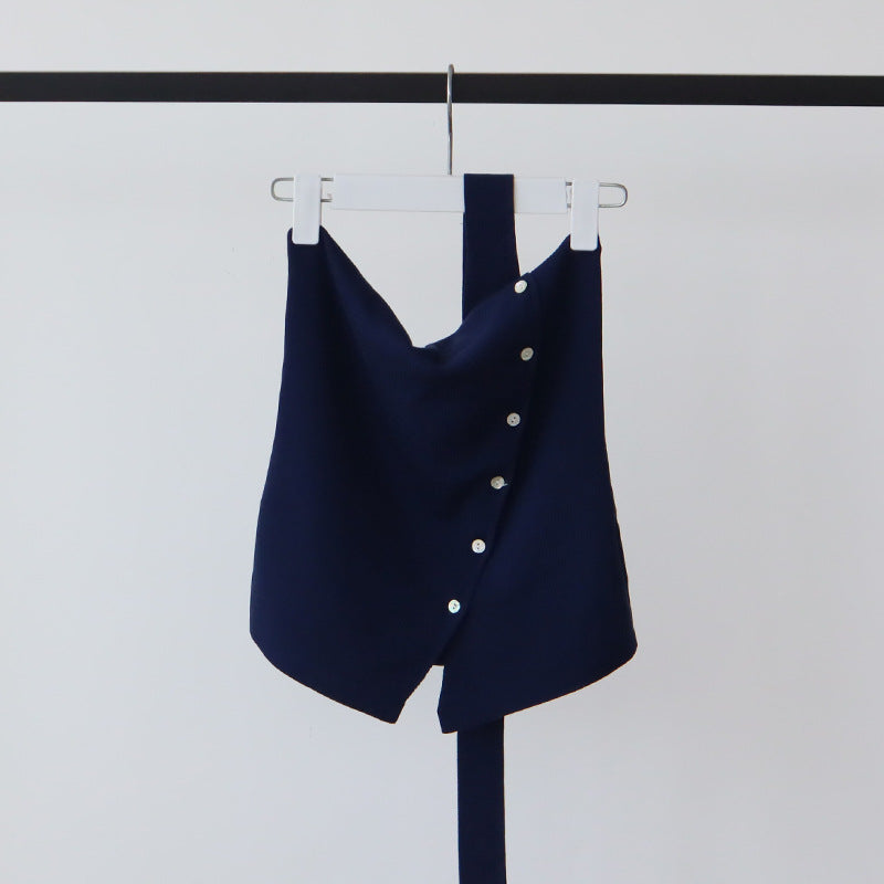 Cotton & Linen Halter Top With Decor Pockets