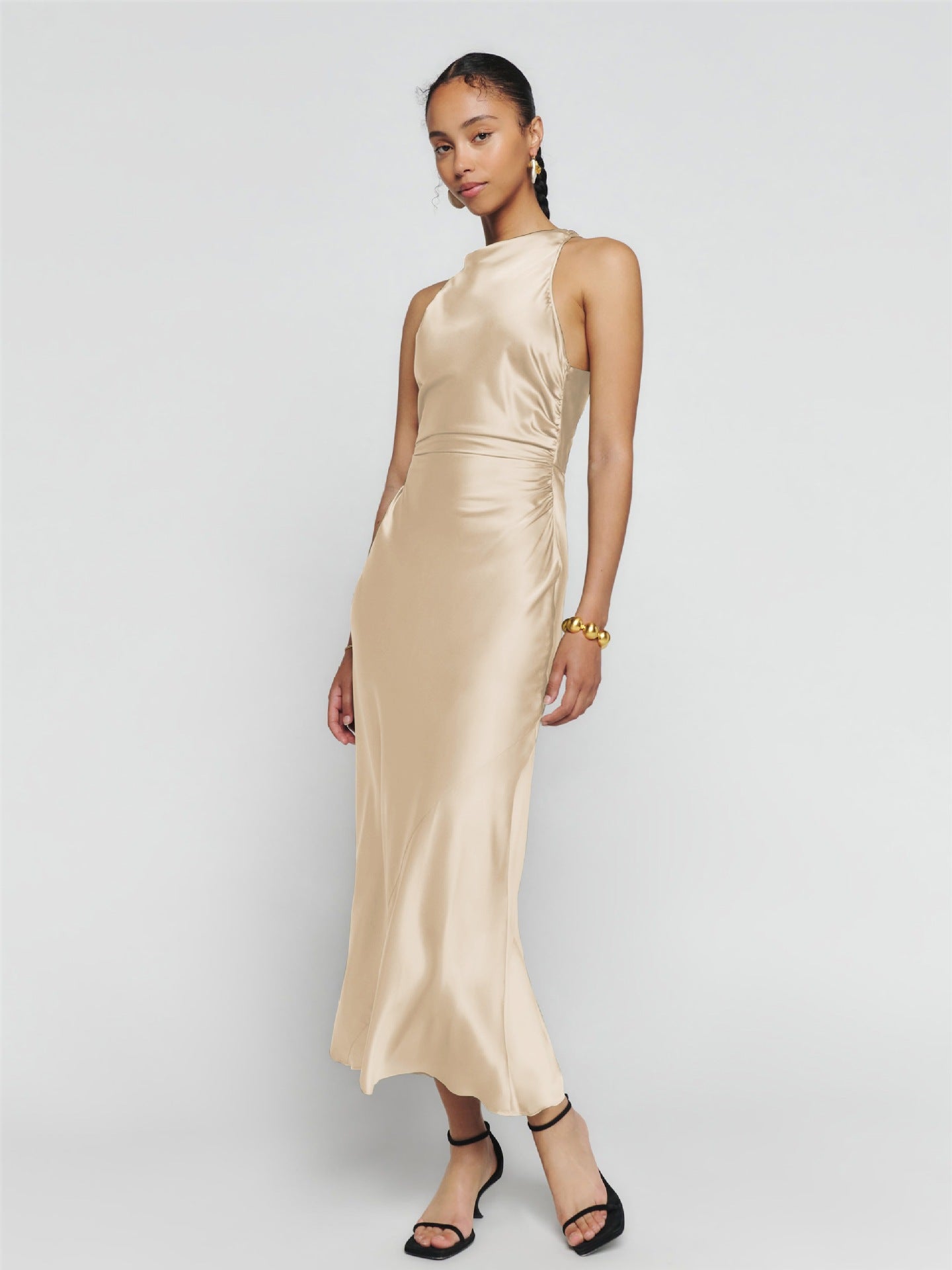 Cowl Neck Satin Back Cross Long Dress
