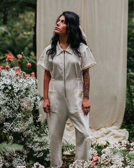 Summer solid color casual fashion zipper jumpsuit