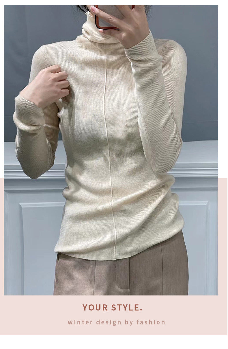 Wool Blend Mock Neck Fitted Long Sleeve Knit Top