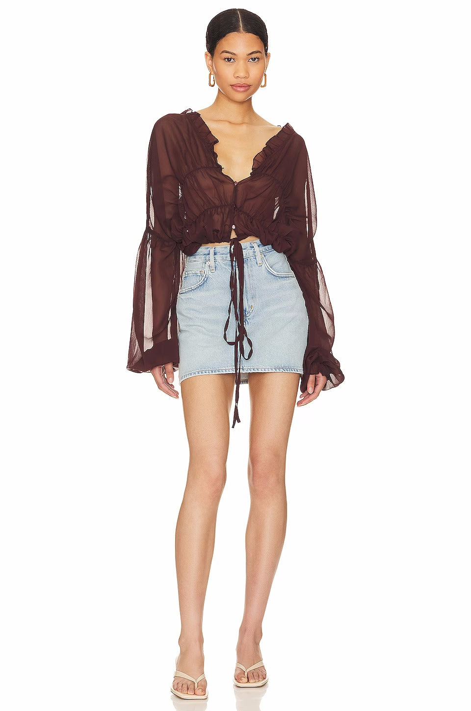 Sheer Chiffon Ruffle Detail Blouse