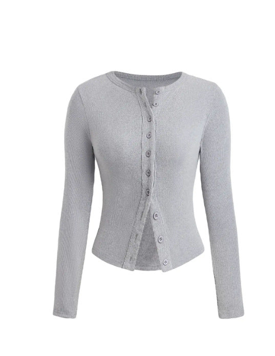 Mock Neck Button Long Sleeve T-Shirt