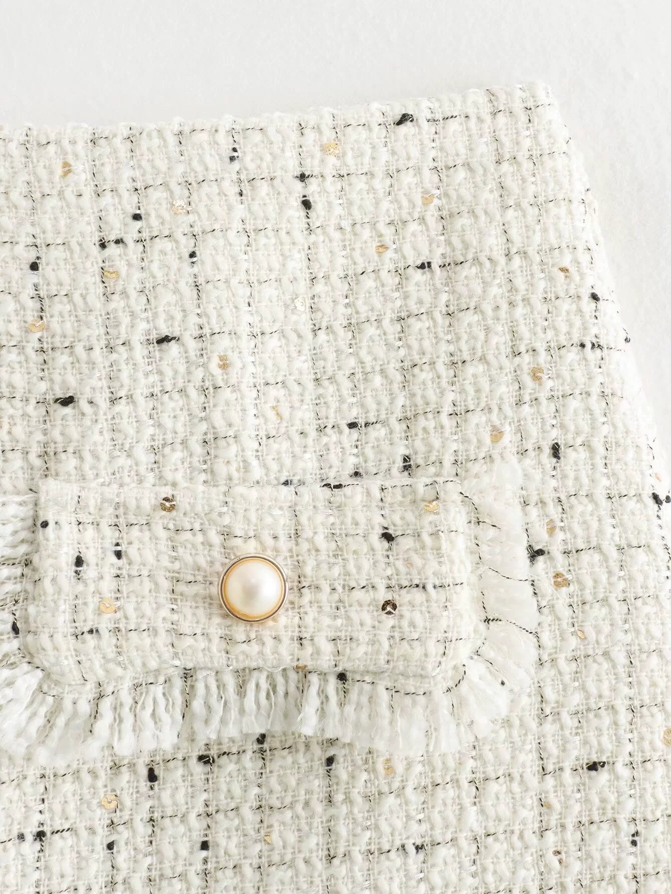 Sequin Tweed Mini Skirt with Decor Pocket