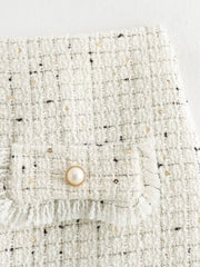 Sequin Tweed Mini Skirt with Decor Pocket