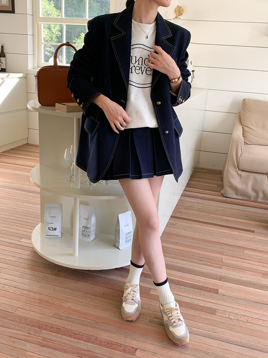 Metal Button Sequin Tweed Blazer