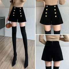Embellished Button Suede High-Waisted Shorts