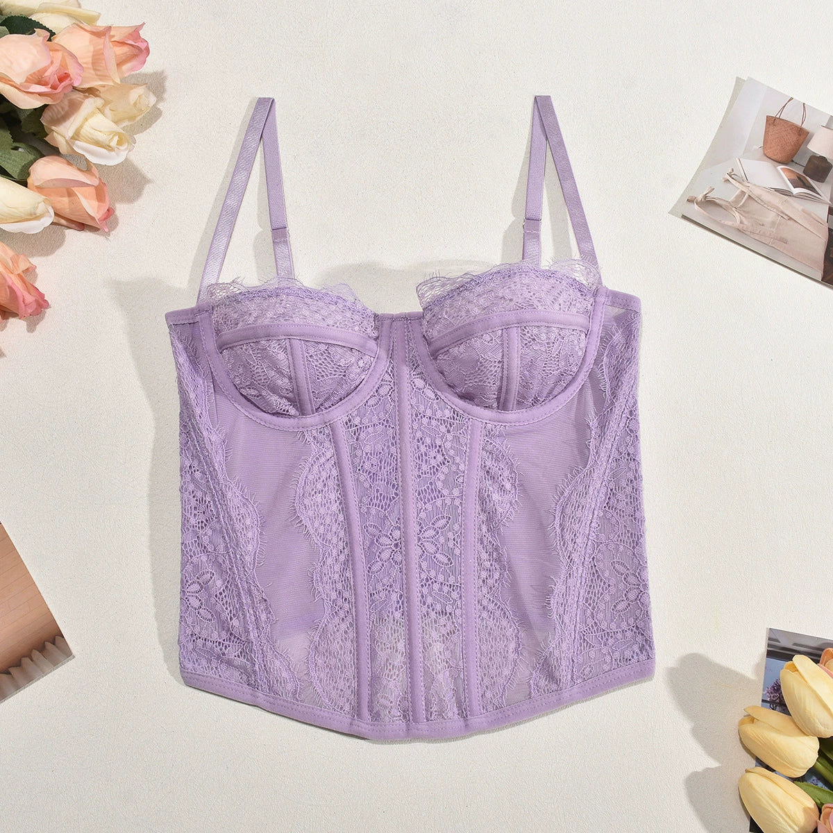 Semi-Sheer Spaghetti Strap Lace Corset