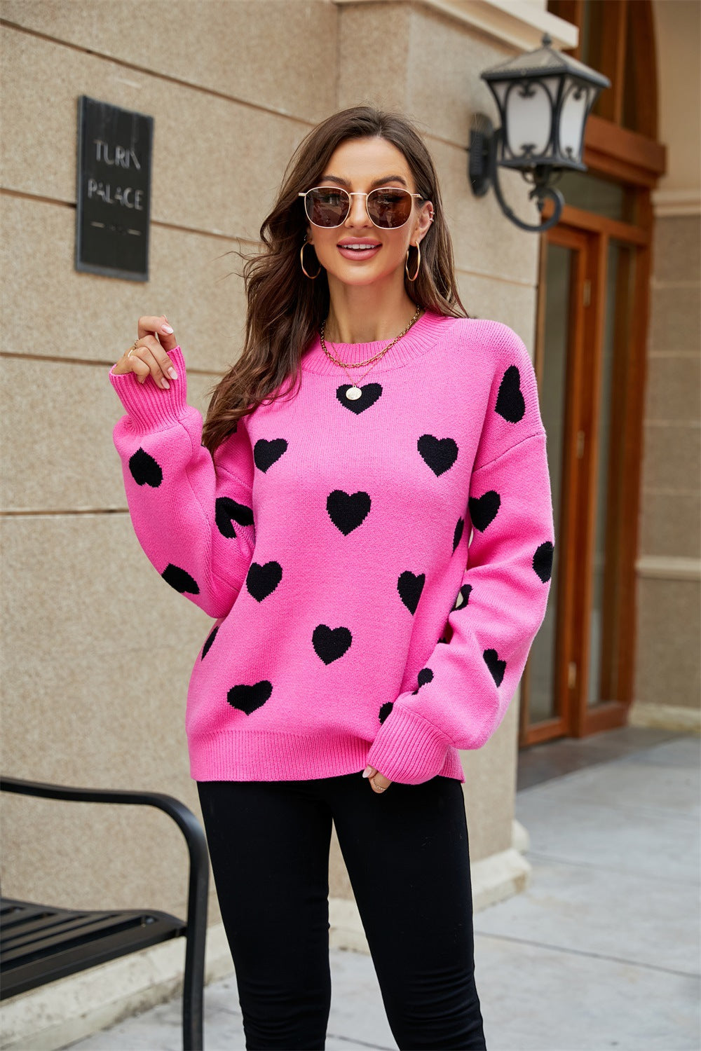 Love heart pattern pullover sweater
