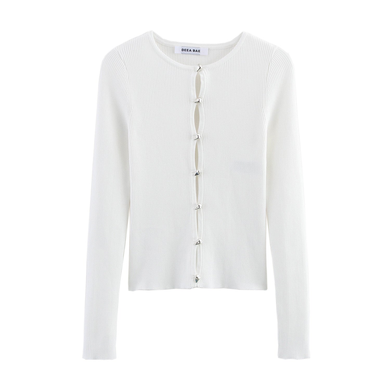 Metal Detail Cut-Out Ribbed Knit Top