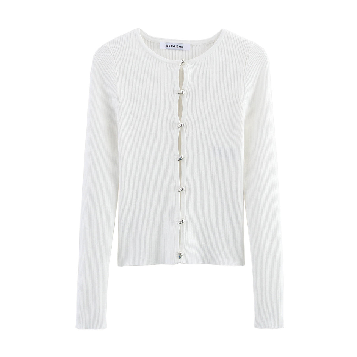 Metal Detail Cut-Out Ribbed Knit Top