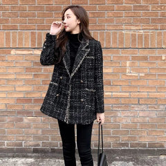 Loose Plaid Tweed Jacket Small Perfume Rough Flower Celebrity Splicing Small Suit