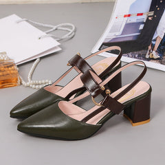thick heel pointed toe buckle high heel sandals