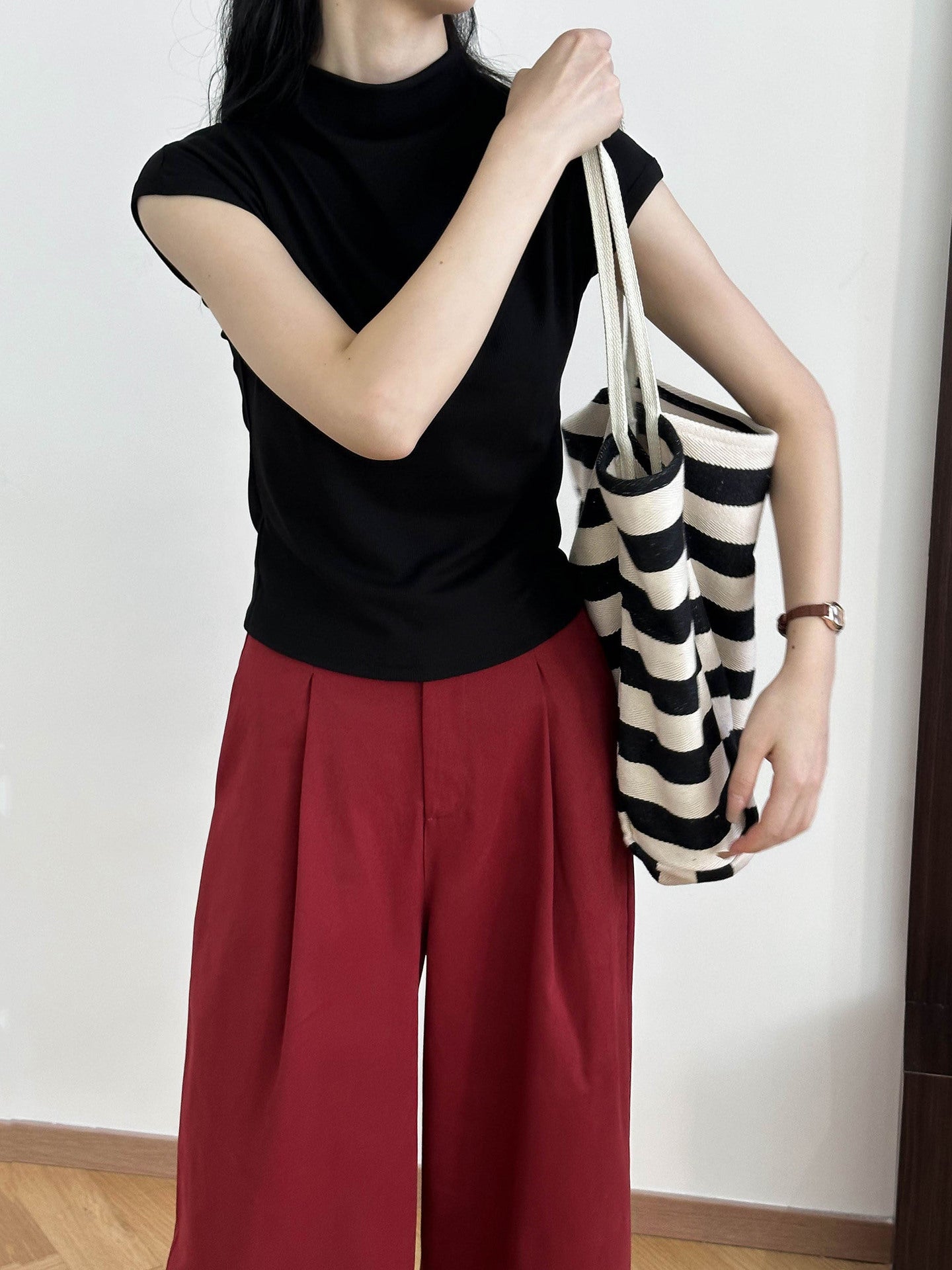 Half Turtleneck Slim Fit Short Sleeve T-Shirt