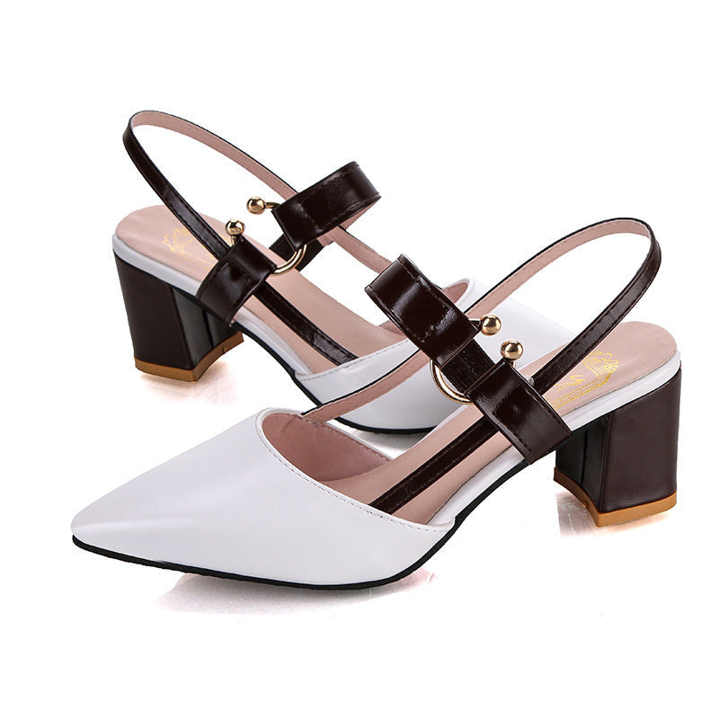 thick heel pointed toe buckle high heel sandals