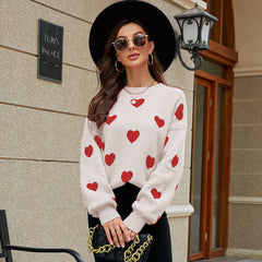 Love heart pattern pullover sweater