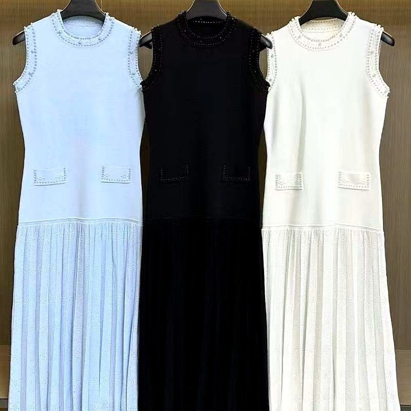 Pearl Trimmed Knit Midi Dress