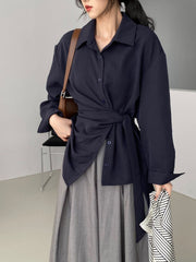 Long Sleeve Wrap-Tie Waist Shirt