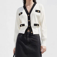 Contrast Trim Metal Button Cardigan