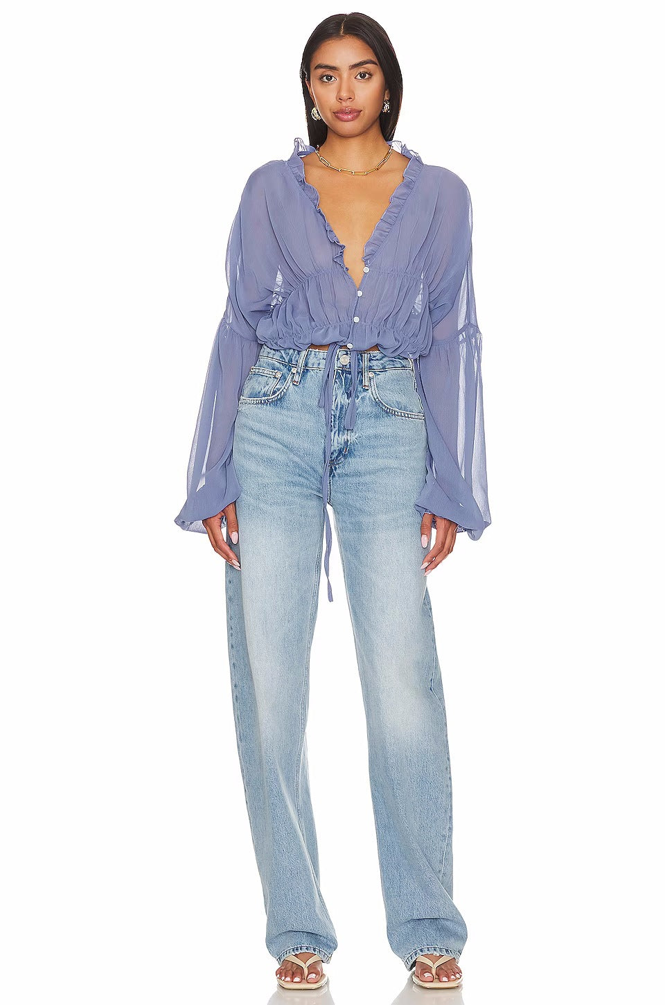 Sheer Chiffon Ruffle Detail Blouse