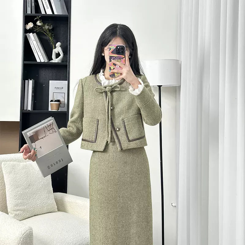 Winter Light-Weight Suit Jacket And Skirt Two-Piece Set