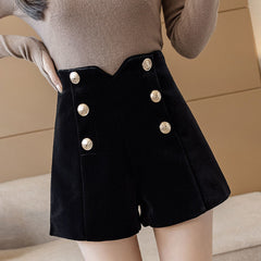 Embellished Button Suede High-Waisted Shorts